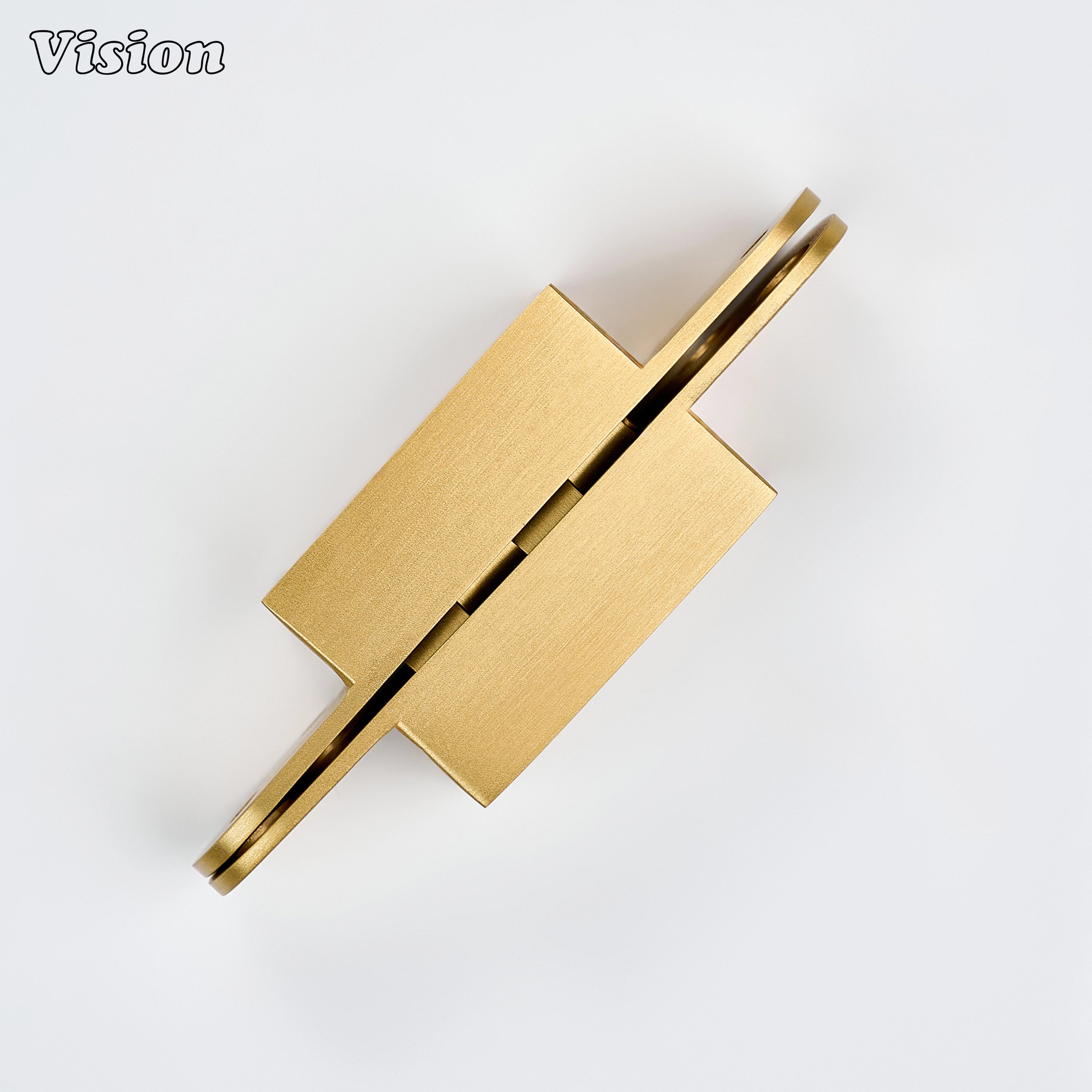 Gold flush-mount invisible hinge in solid brass for secret doors, luxury cabinetry and interior furniture applications