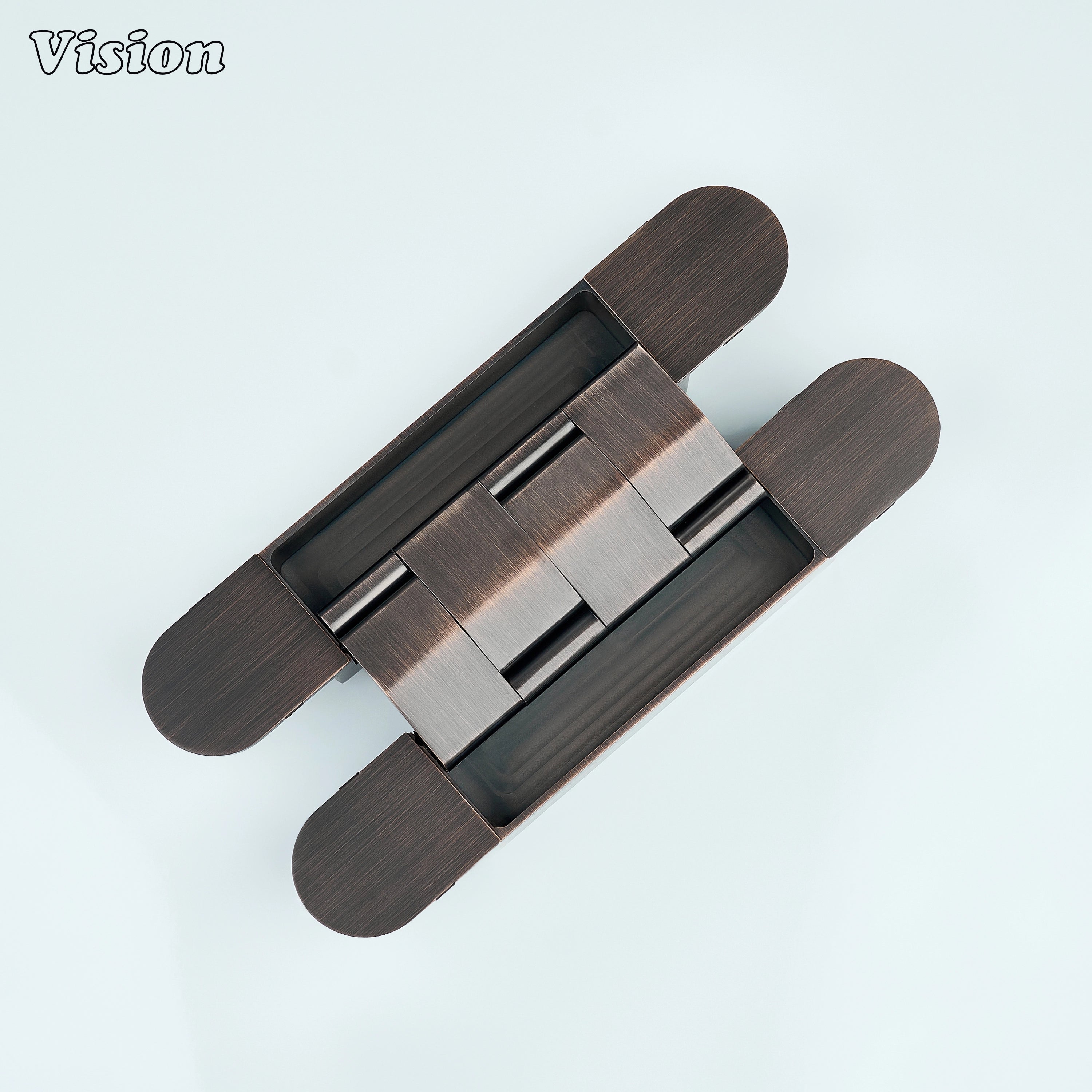 Smoke Bronze invisible door hinge with precision concealed design for wardrobes, cabinetry panels and custom furniture projects
