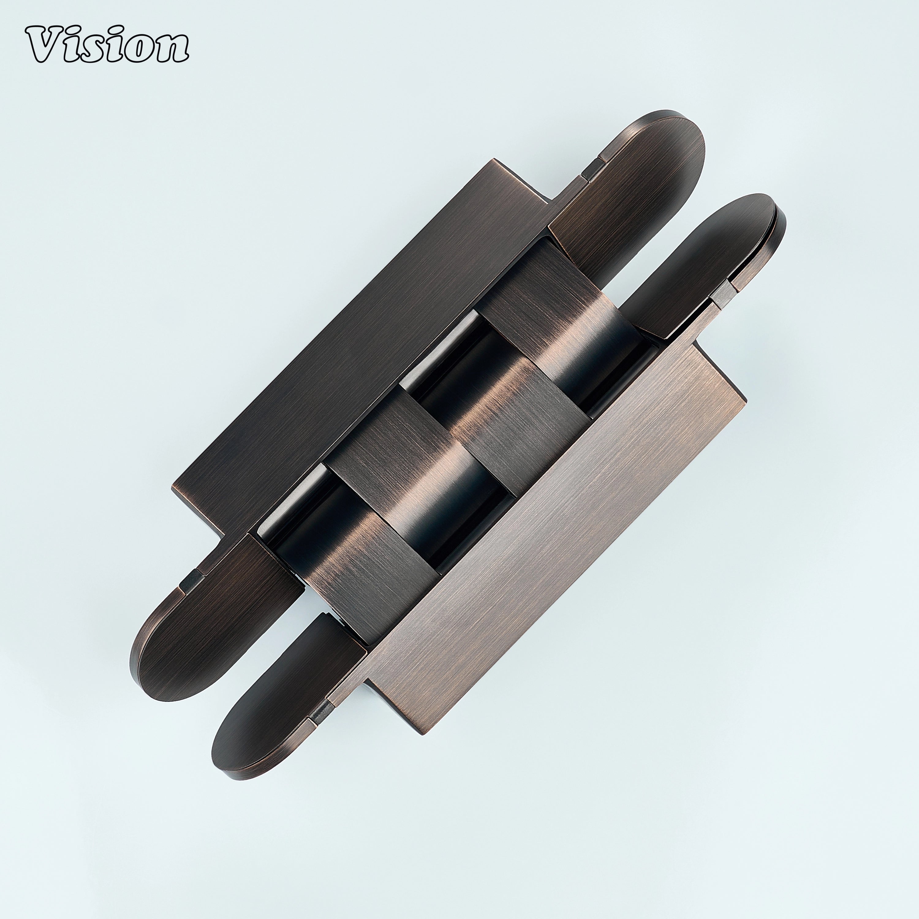 Smoke Bronze flush-mount invisible hinge in solid brass for secret doors, luxury cabinetry and interior furniture applications